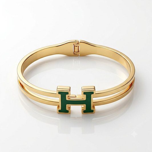 Elegant Double-Band "H" Motif Gold-Tone Bangle Bracelet