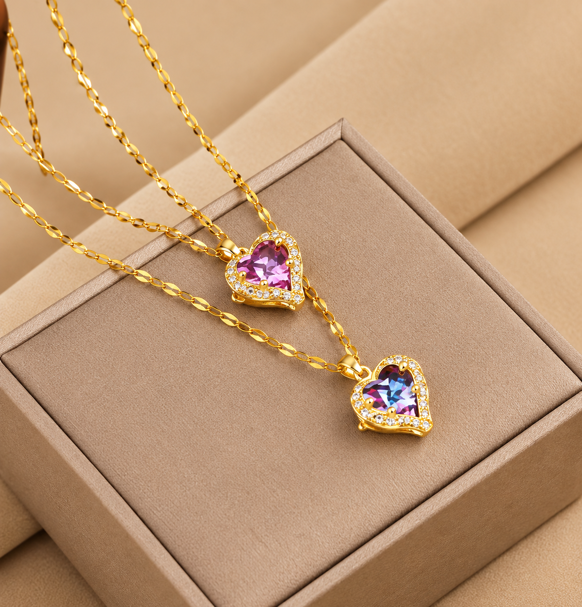 Heart Crystal Layered Necklace – Premium Sparkling Pendant Jewellery