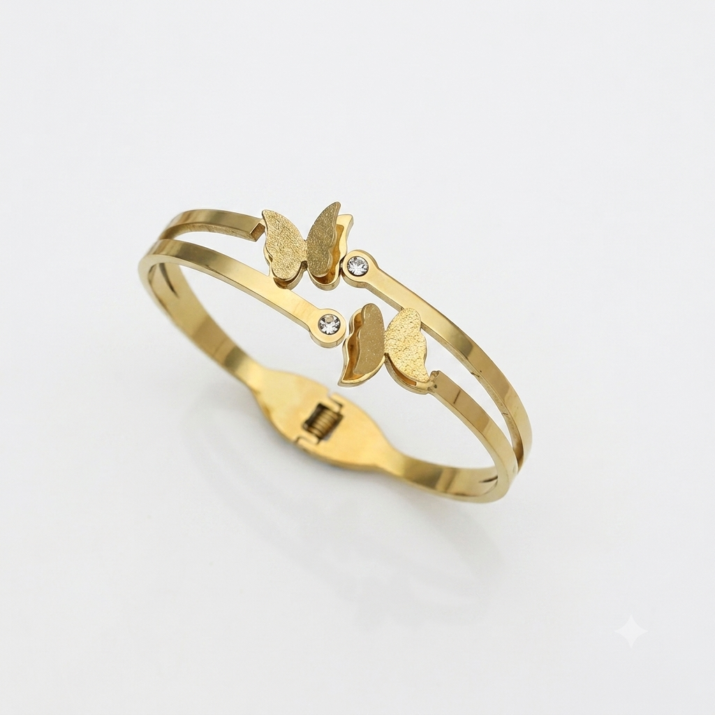Elegant Butterfly Gold-Tone Stainless Steel Bracelet