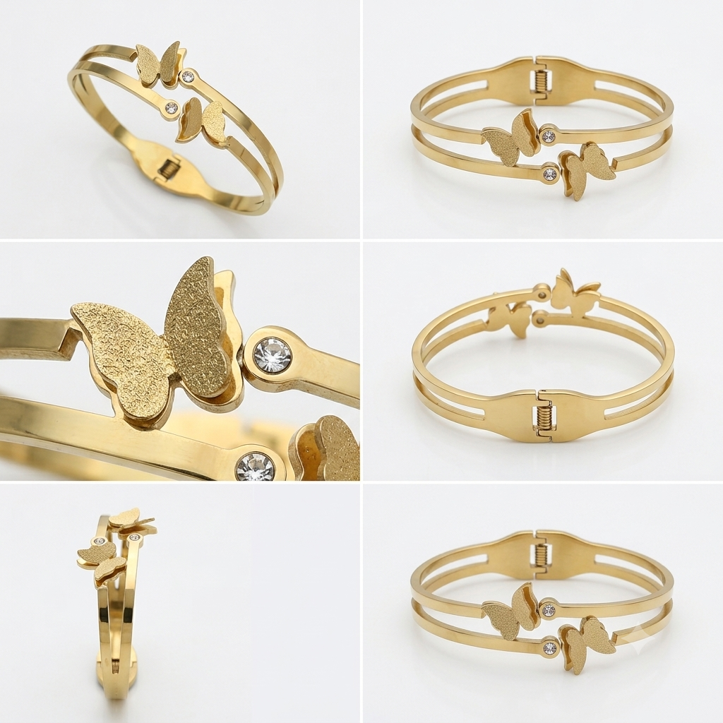 Elegant Butterfly Gold-Tone Stainless Steel Bracelet