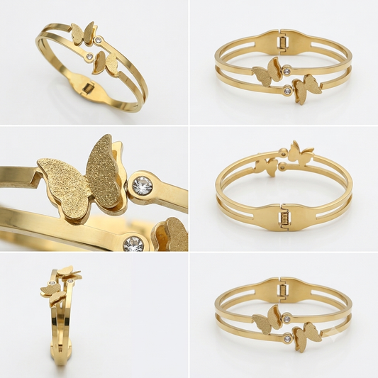 Elegant Butterfly Gold-Tone Stainless Steel Bracelet