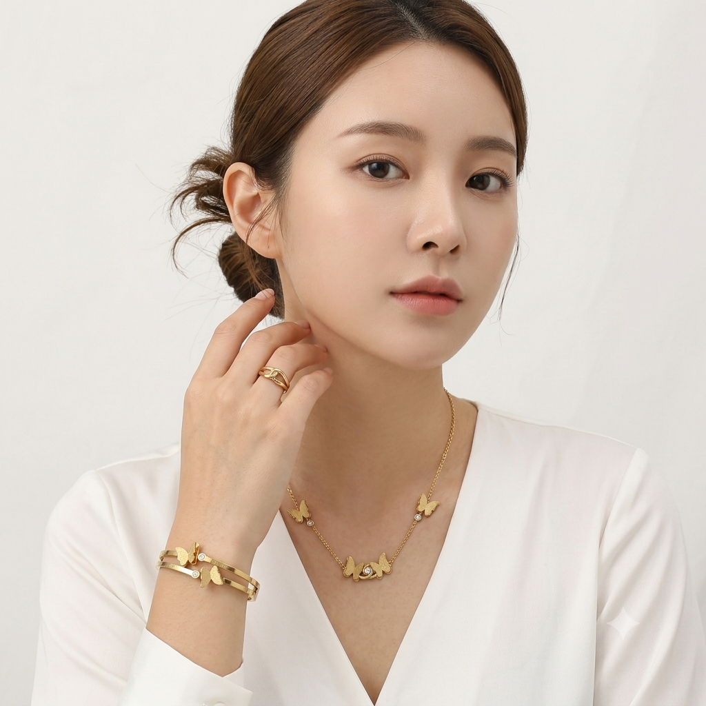Elegant Butterfly Gold-Tone Stainless Steel Bracelet