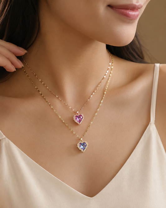 Heart Crystal Layered Necklace – Premium Sparkling Pendant Jewellery