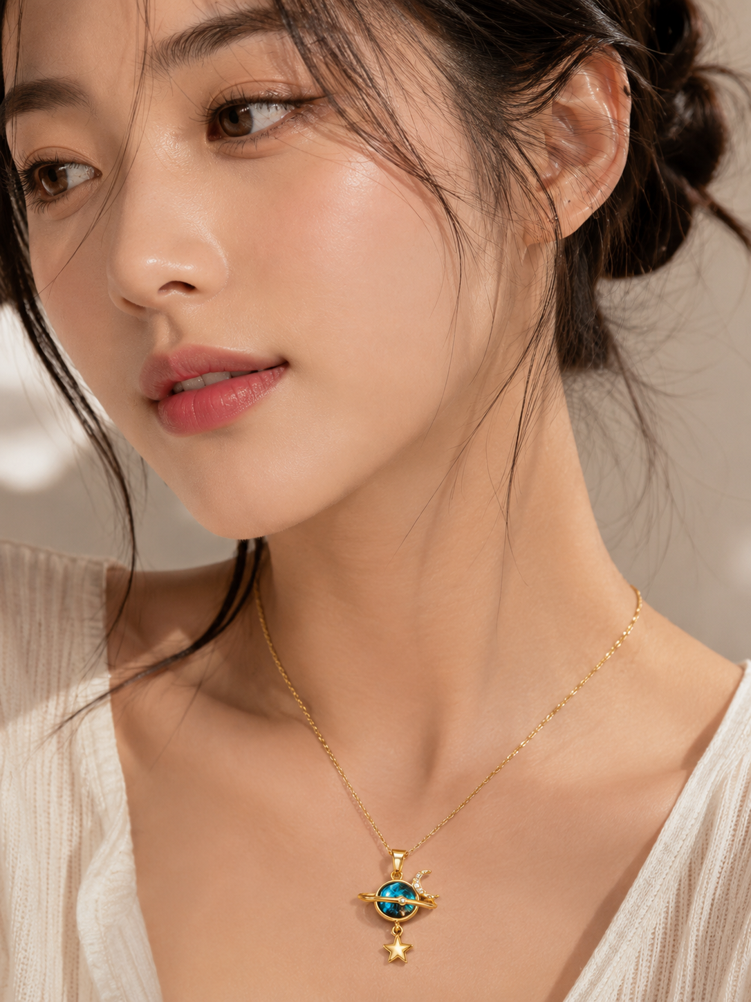 🌟 Gold-Plated Cosmic Planet & Star Pendant Necklace