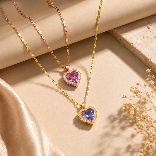 Heart Crystal Layered Necklace – Premium Sparkling Pendant Jewellery